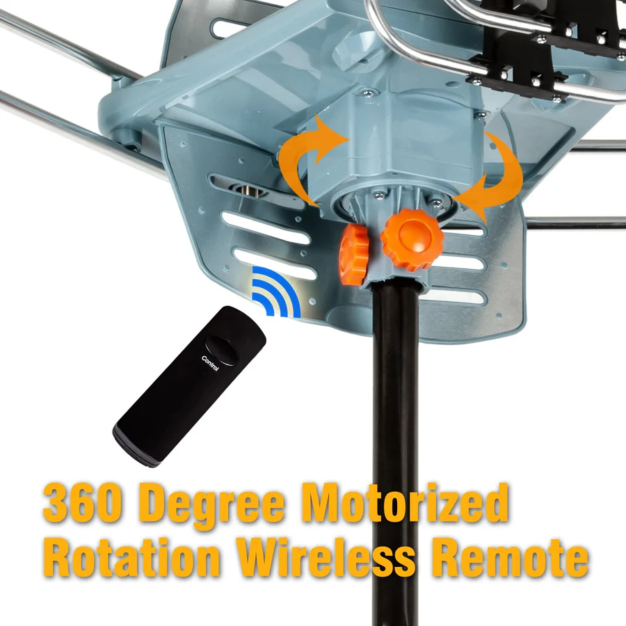 Outdoor Digital TV Antenna with 360 Degree Rotor Motor Wireless Remote and Steel Pole Mount