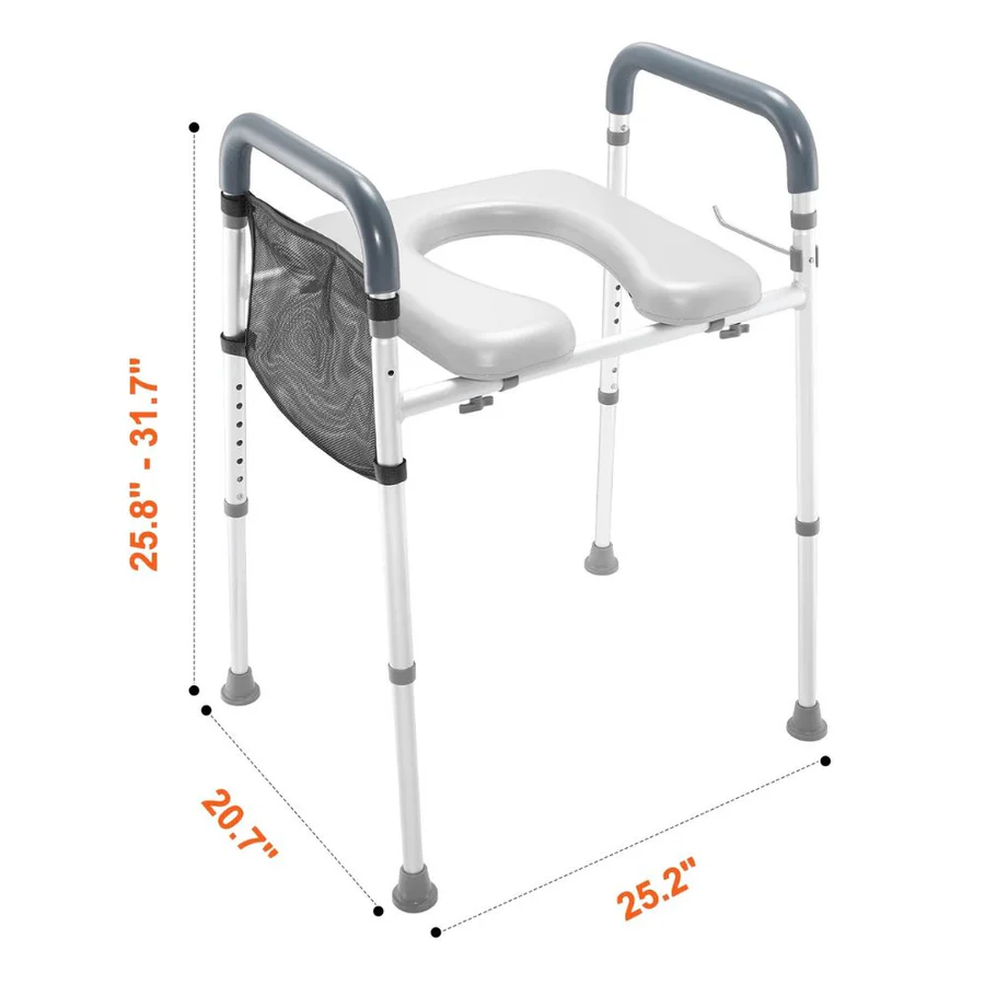 Adjustable Raised Toilet Seat with Padded Armrests and Height Control