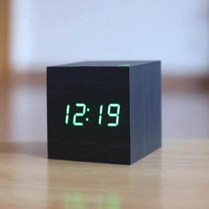 Digital LED Wood Clock with USB and Battery Power, Alarm Function