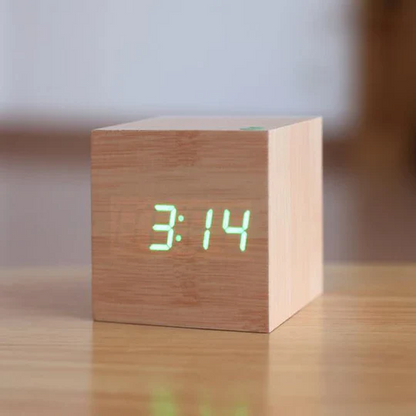 Digital LED Wood Clock with USB and Battery Power, Alarm Function