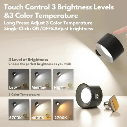 Rechargeable Wall Lamp with 360-Degree Rotation and Three Color Temperatures