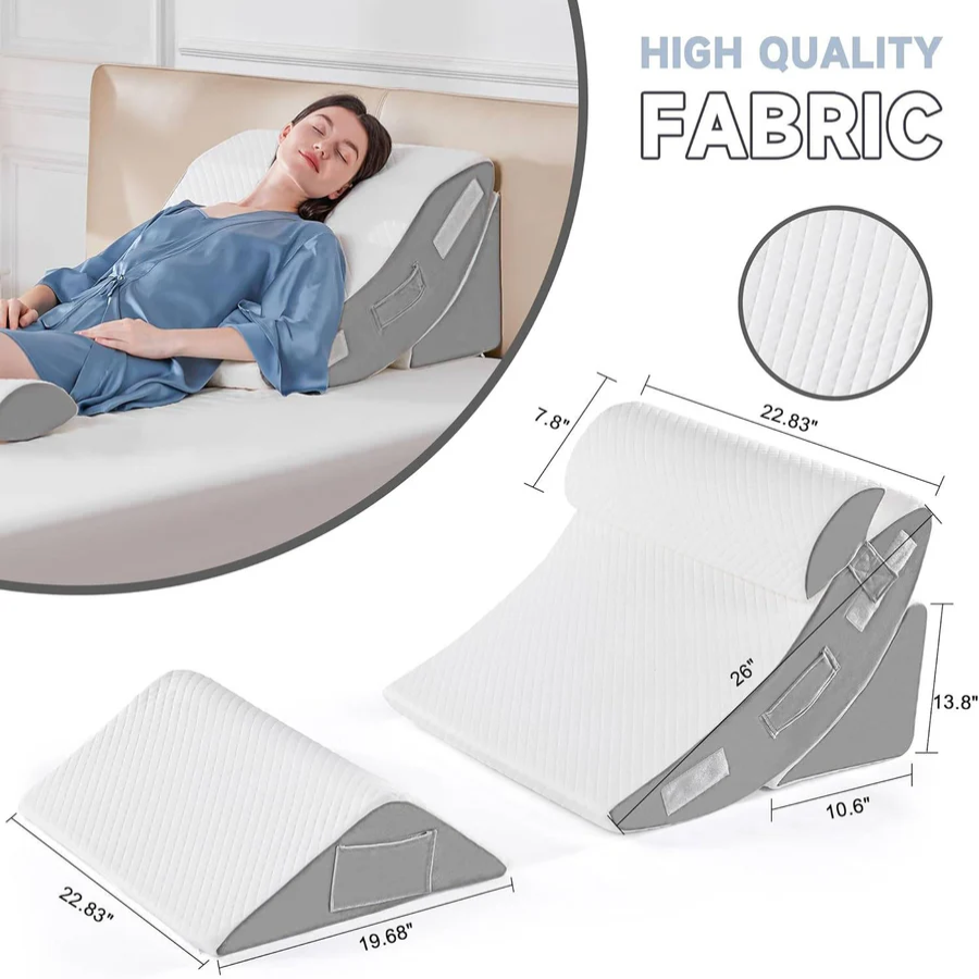 Memory Foam Bed Wedge Set with Adjustable Strips and Washable Cover, 4 Piece