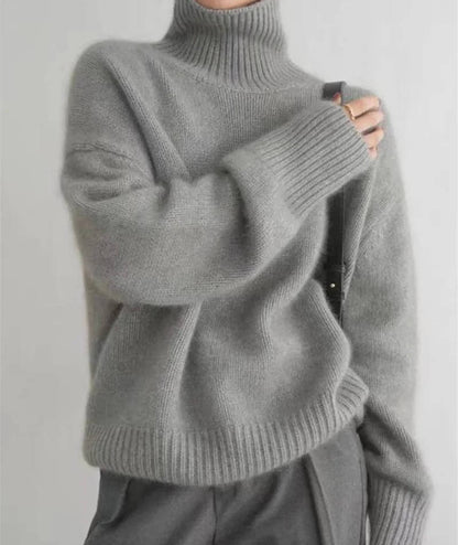 Women's Turtleneck Sweater with Stretch Knit and Full Length Sleeves, Loose Fit