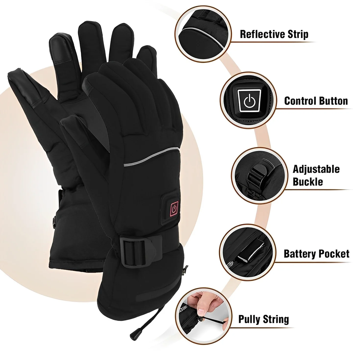Rechargeable Heated Gloves with Carbon Fiber Elements and Touchscreen Tips, 8-Hour Battery