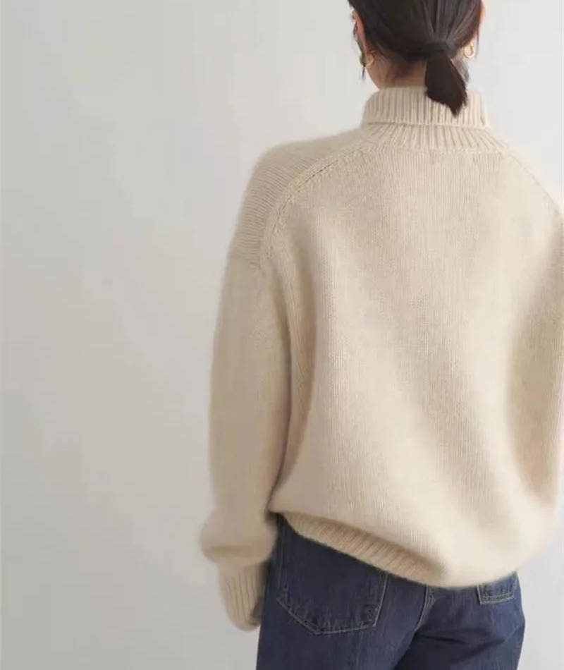 Women's Turtleneck Sweater with Stretch Knit and Full Length Sleeves, Loose Fit
