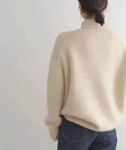 Women's Turtleneck Sweater with Stretch Knit and Full Length Sleeves, Loose Fit