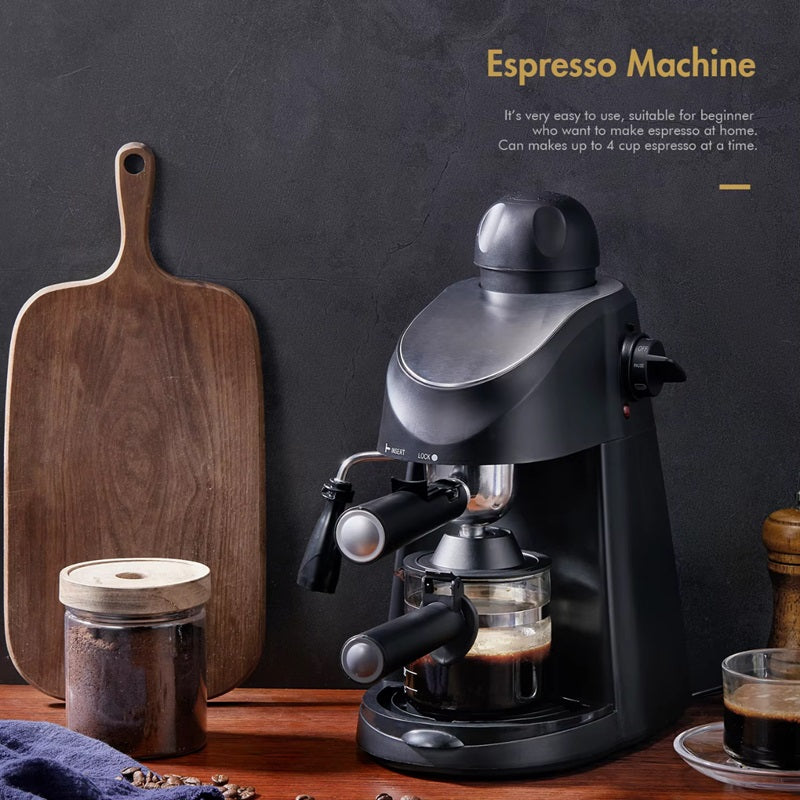 Steam Powered Espresso Machine with Milk Frother and Four Cup Capacity