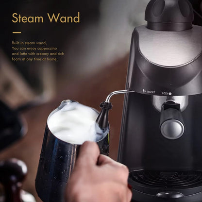 Steam Powered Espresso Machine with Milk Frother and Four Cup Capacity