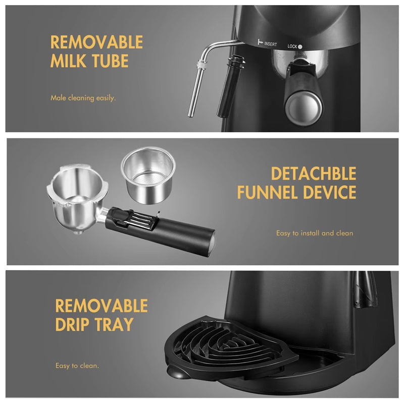 Steam Powered Espresso Machine with Milk Frother and Four Cup Capacity