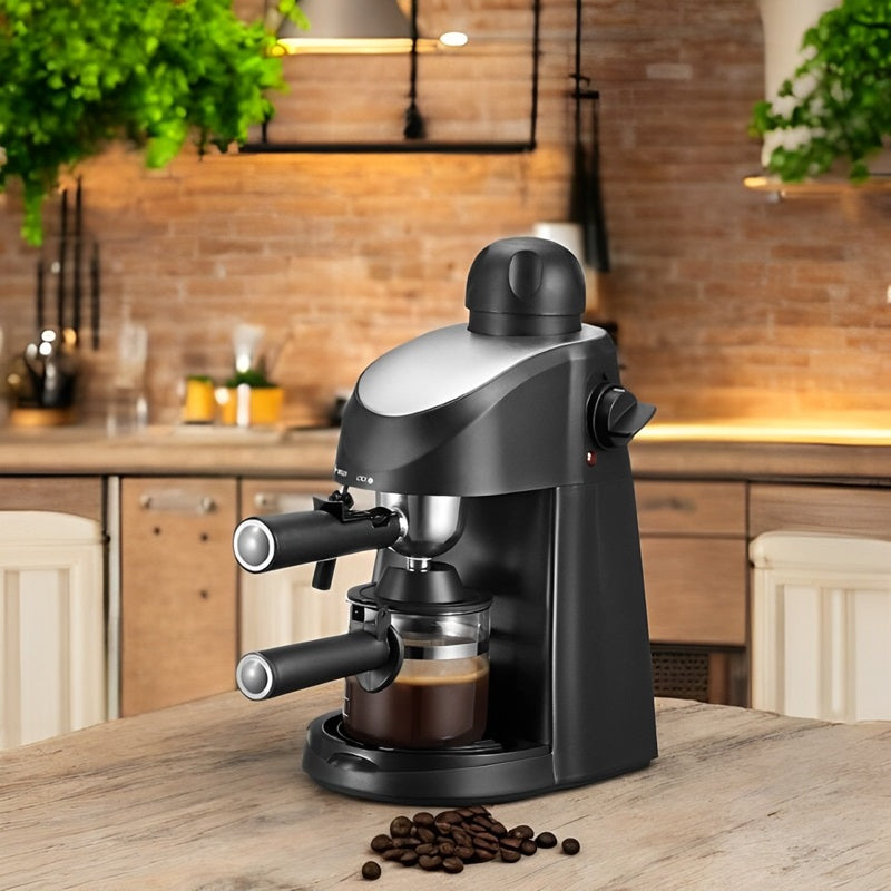 Steam Powered Espresso Machine with Milk Frother and Four Cup Capacity