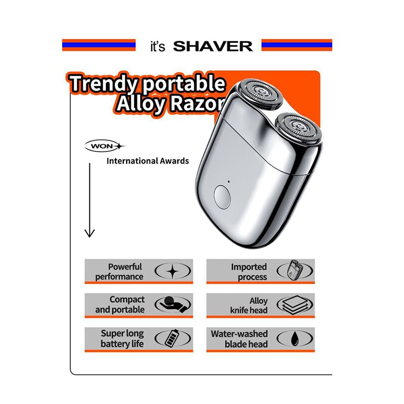 Mini Magnetic Charging Electric Shaver for Men with a Rubber Coated Handle and an IPX7 Rating in Three Colors