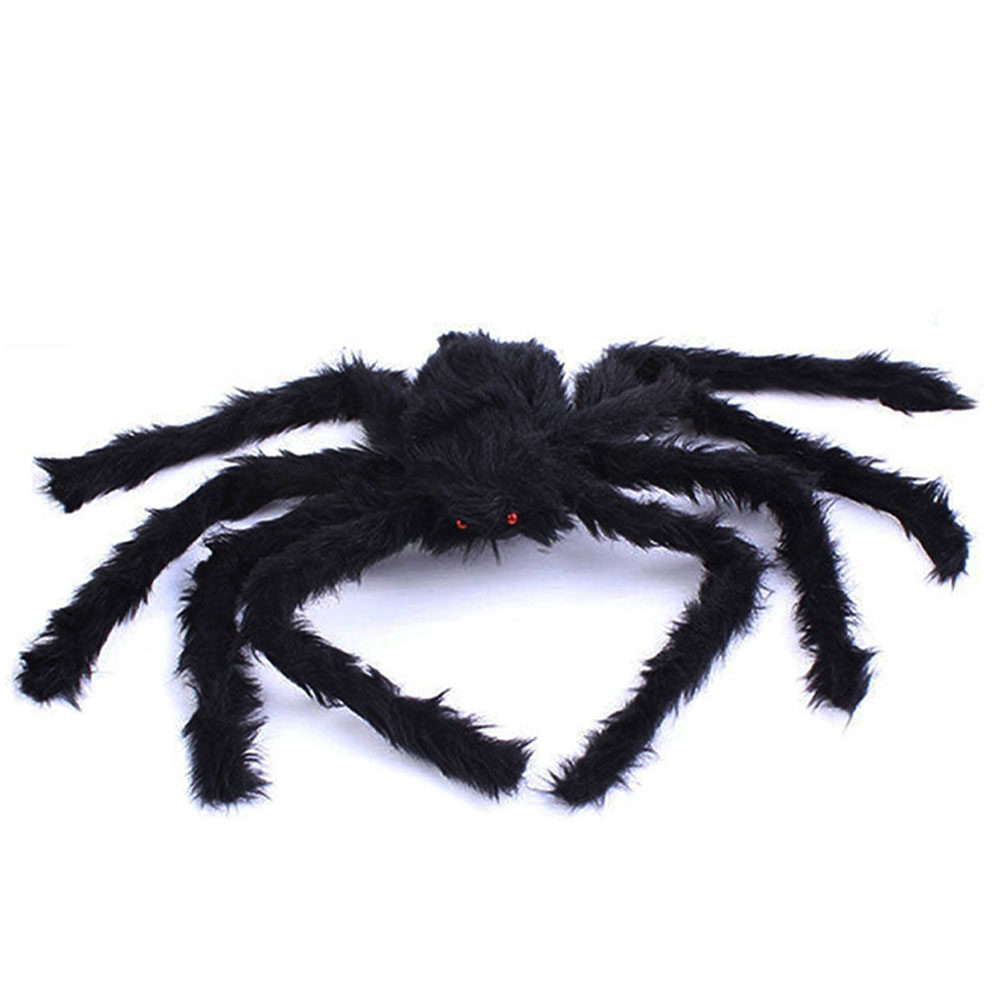 Jumbo Hairy Black Spider Prop with Red Eyes and Posable Legs, 29.5 Inches Tall