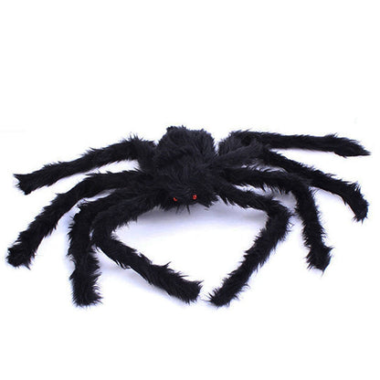 Jumbo Hairy Black Spider Prop with Red Eyes and Posable Legs, 29.5 Inches Tall
