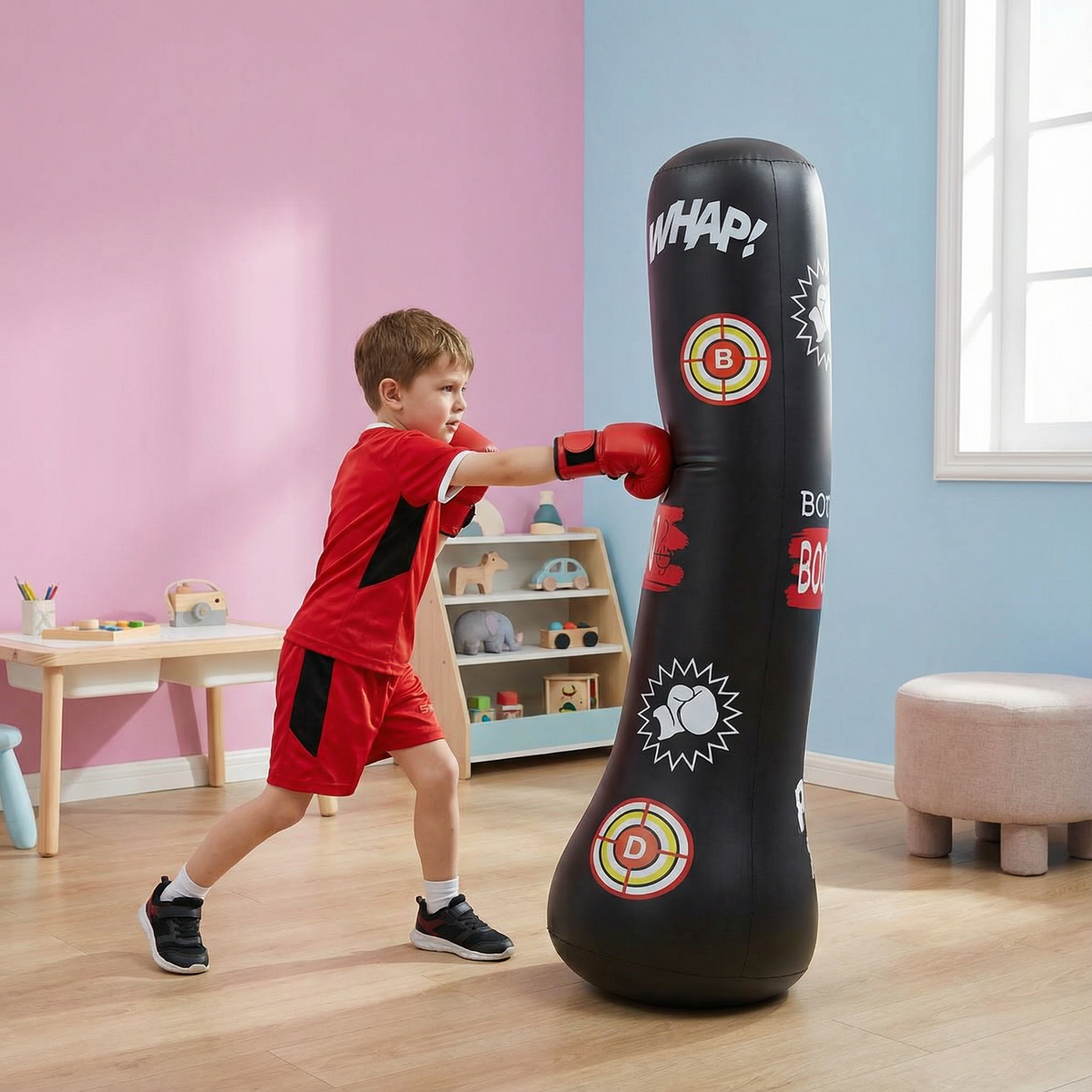 Inflatable Kids Punching Bag with Water Filled Base for Indoor and Outdoor Play in Black Or Blue