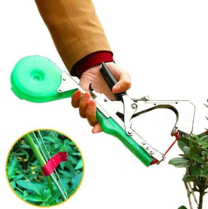 Garden Plant Tie Tool with Stainless Steel Frame and Integrated Cutting Blade