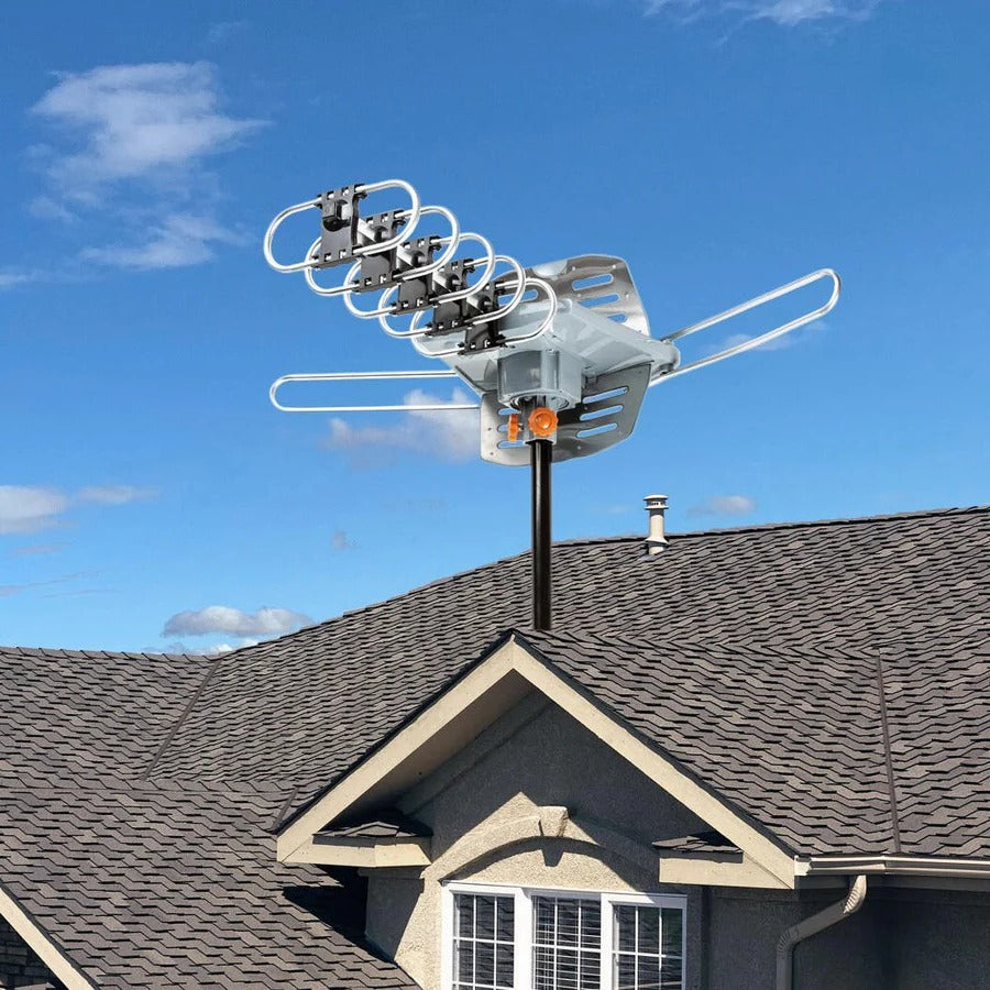 Outdoor Digital TV Antenna with 360 Degree Rotor Motor Wireless Remote and Steel Pole Mount