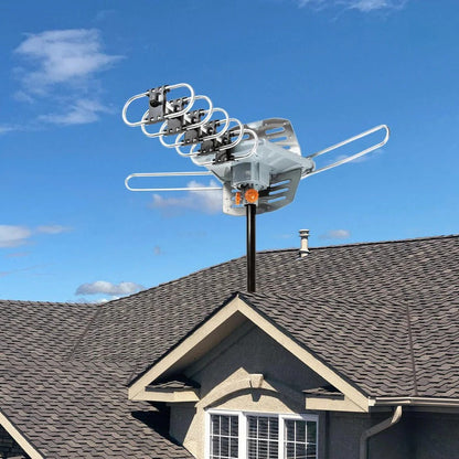 Outdoor Digital TV Antenna with 360 Degree Rotor Motor Wireless Remote and Steel Pole Mount