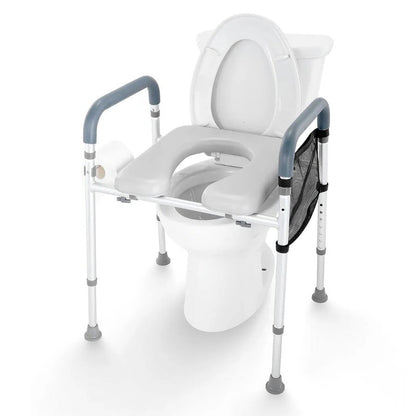 Adjustable Raised Toilet Seat with Padded Armrests and Height Control
