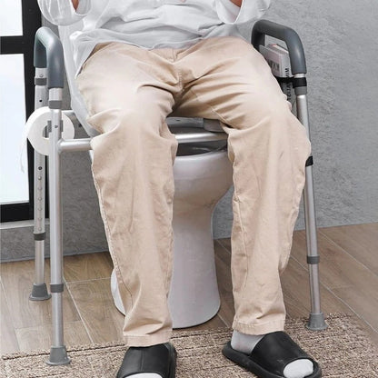 Adjustable Raised Toilet Seat with Padded Armrests and Height Control