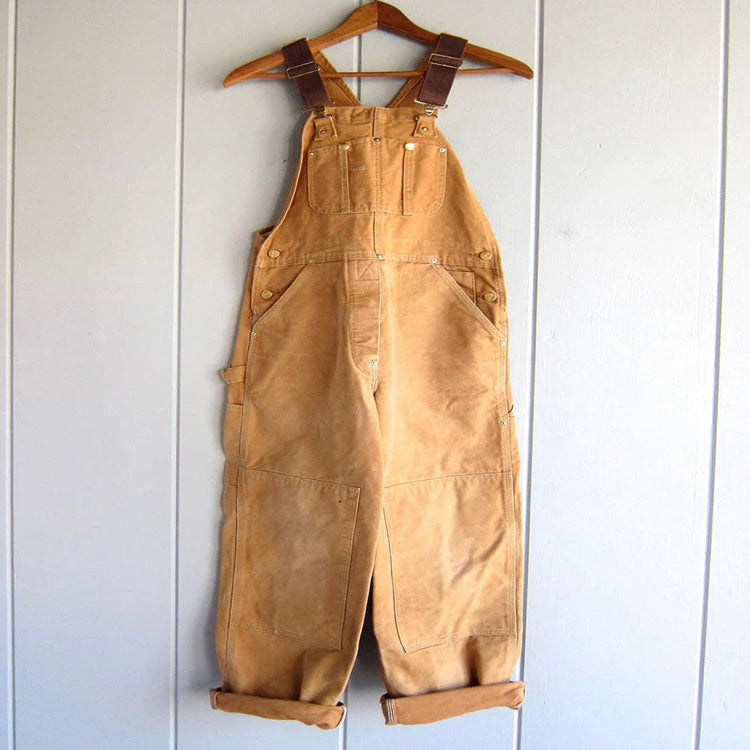 Bib Overalls with Multiple Patch Pockets and Double Stitched Seams for Women