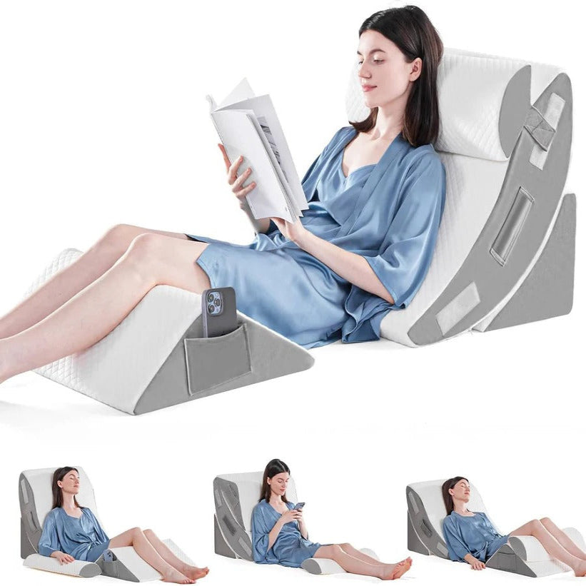 Memory Foam Bed Wedge Set with Adjustable Strips and Washable Cover, 4 Piece