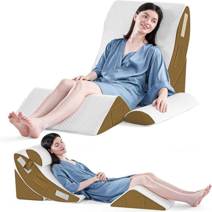 Memory Foam Bed Wedge Set with Adjustable Strips and Washable Cover, 4 Piece