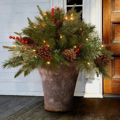Pre-Lit Evergreen Urn Filler with 35 Warm White Lights and Timer Function