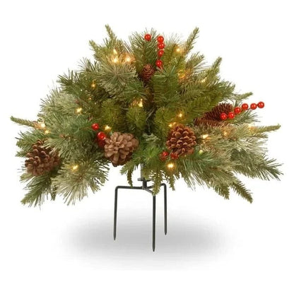 Pre-Lit Evergreen Urn Filler with 35 Warm White Lights and Timer Function