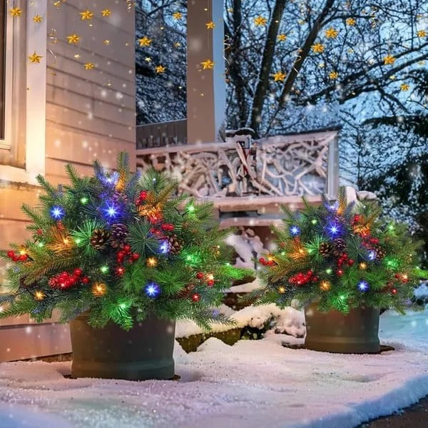 Pre-Lit Evergreen Urn Filler with 35 Warm White Lights and Timer Function
