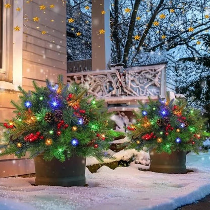 Pre-Lit Evergreen Urn Filler with 35 Warm White Lights and Timer Function