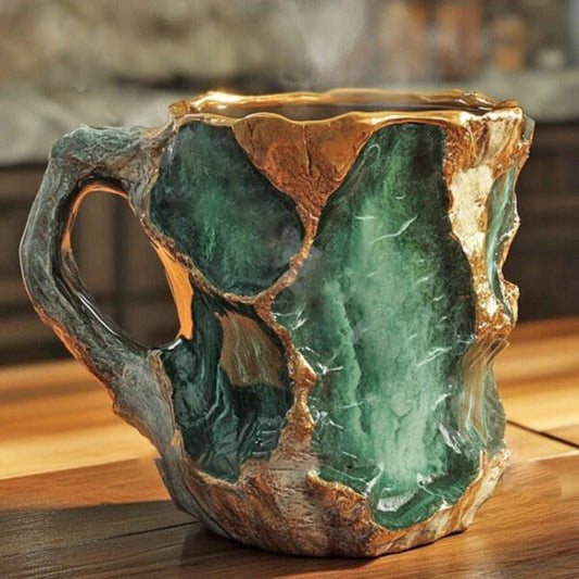 Crystal Coffee Mug with Textured Mineral Design and Cool Grip Handle