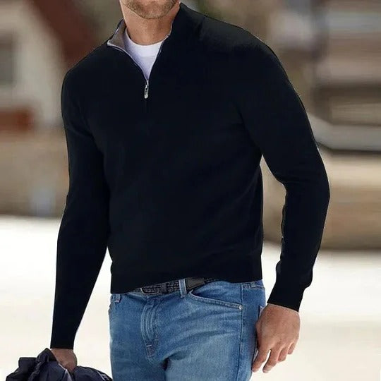 Mens Long Sleeve Quarter Zip Pullover Sweater with Regular Fit for Cool Weather