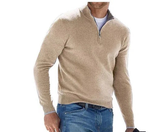 Mens Long Sleeve Quarter Zip Pullover Sweater with Regular Fit for Cool Weather