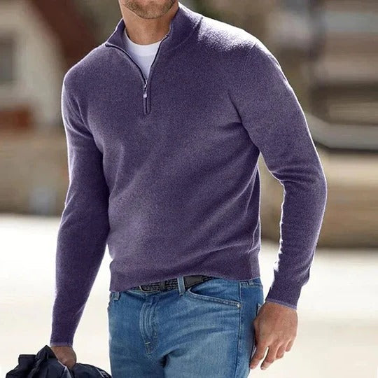 Mens Long Sleeve Quarter Zip Pullover Sweater with Regular Fit for Cool Weather