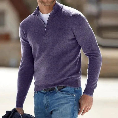 Mens Long Sleeve Quarter Zip Pullover Sweater with Regular Fit for Cool Weather