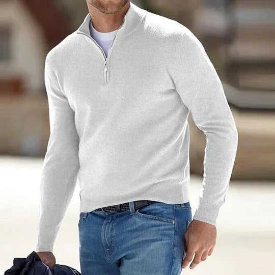 Mens Long Sleeve Quarter Zip Pullover Sweater with Regular Fit for Cool Weather