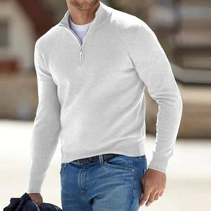 Mens Long Sleeve Quarter Zip Pullover Sweater with Regular Fit for Cool Weather