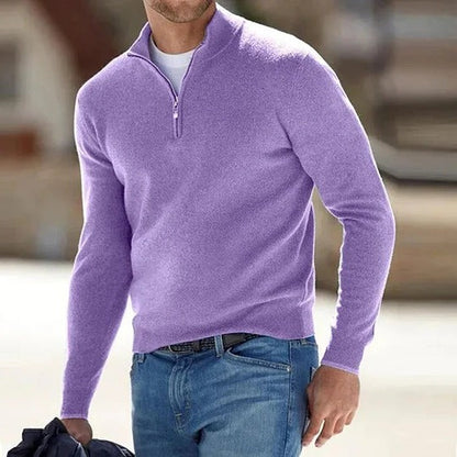 Mens Long Sleeve Quarter Zip Pullover Sweater with Regular Fit for Cool Weather