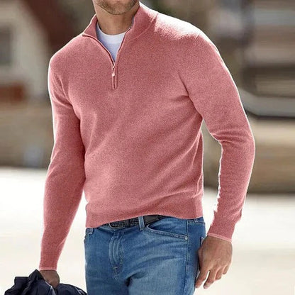 Mens Long Sleeve Quarter Zip Pullover Sweater with Regular Fit for Cool Weather