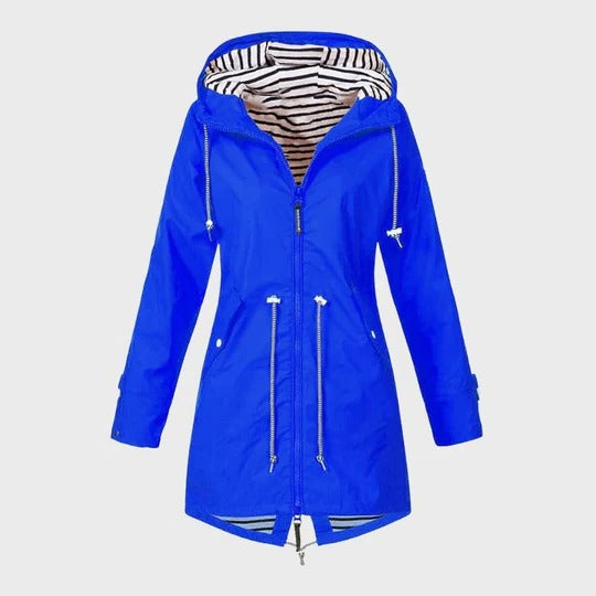 Knee Length Hooded Rain Coat with Breathable Shell and Side Pockets for Wet Weather