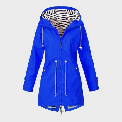 Knee Length Hooded Rain Coat with Breathable Shell and Side Pockets for Wet Weather