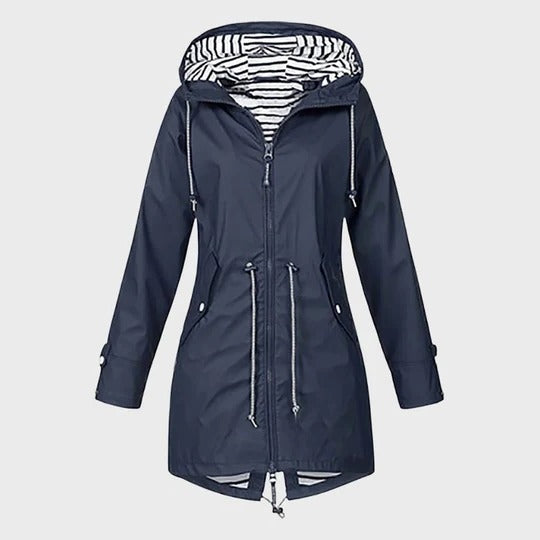 Knee Length Hooded Rain Coat with Breathable Shell and Side Pockets for Wet Weather