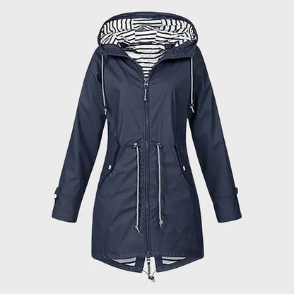 Knee Length Hooded Rain Coat with Breathable Shell and Side Pockets for Wet Weather