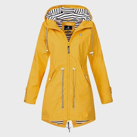 Knee Length Hooded Rain Coat with Breathable Shell and Side Pockets for Wet Weather