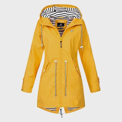 Knee Length Hooded Rain Coat with Breathable Shell and Side Pockets for Wet Weather