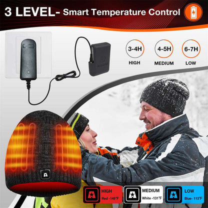 Battery Powered Heated Vest and Knit Cap Set with 8 Carbon Fiber Zones for Winter Work