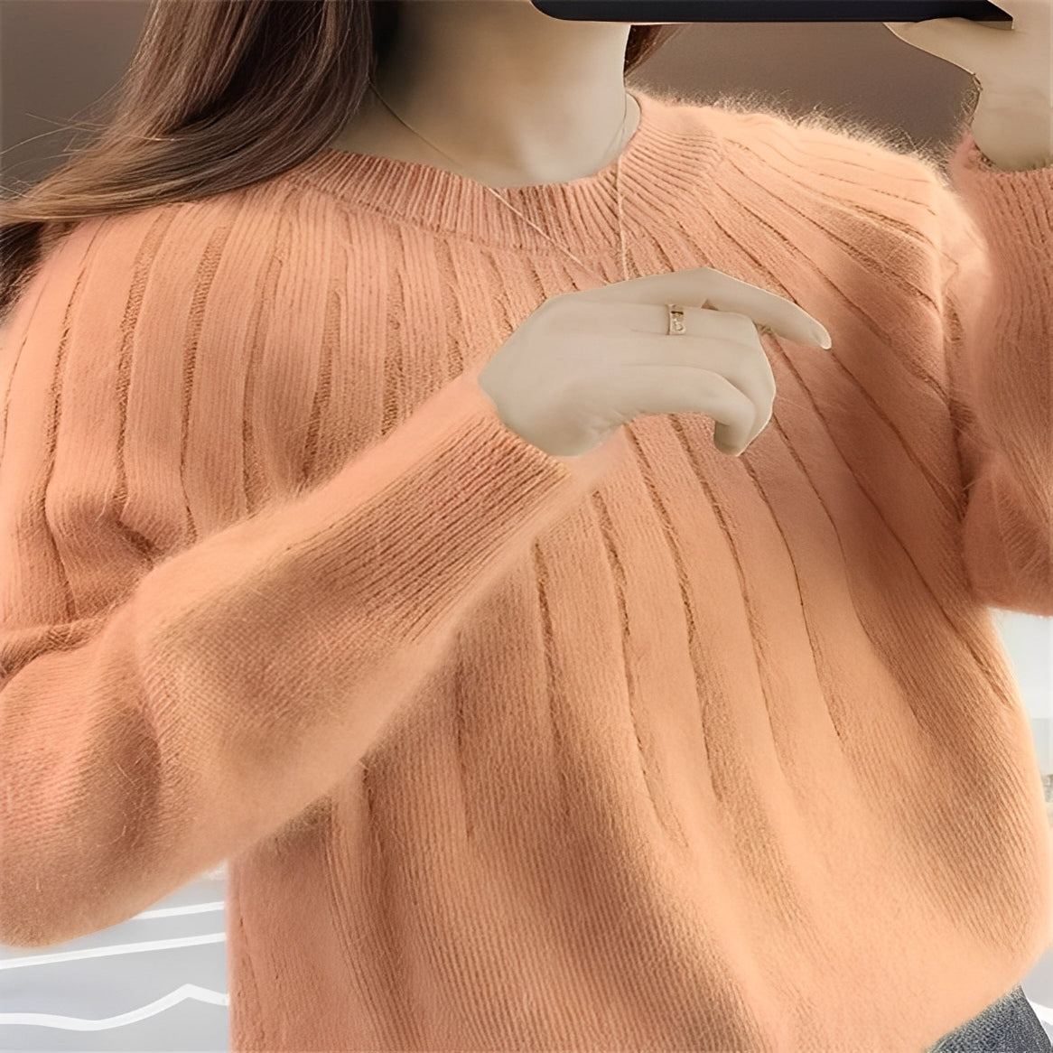 Womens Fine Knit Sweater with Stretchy Construction for Cold Weather
