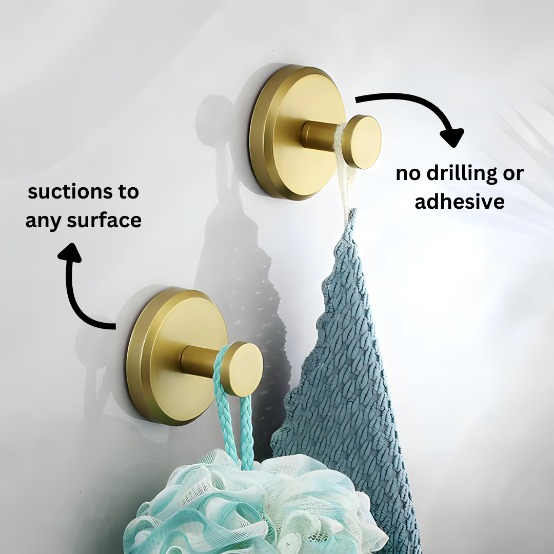 Suction Cup Hooks Holding Up to 15 Pounds Each for Towels and Utensils in Gold, Black or Silver