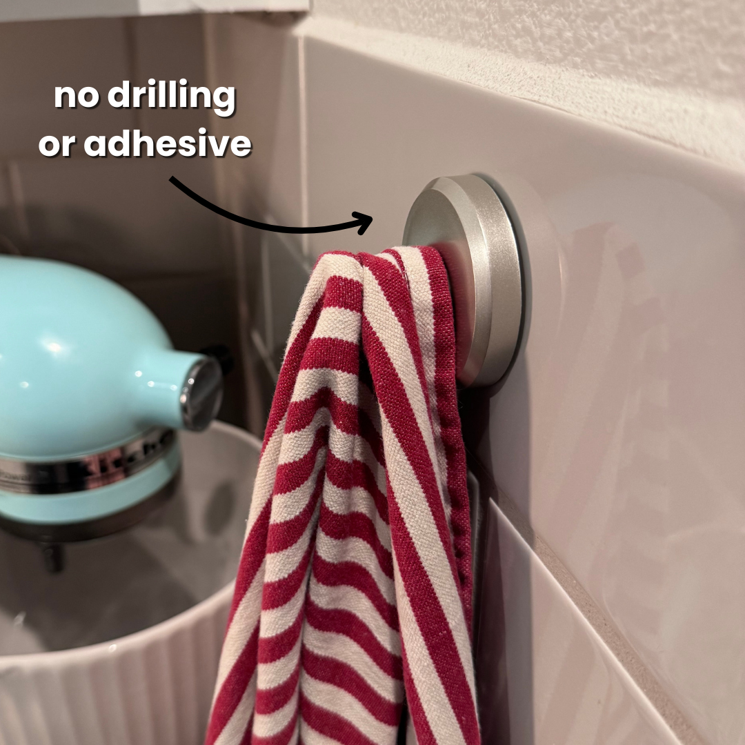 Suction Cup Hooks Holding Up to 15 Pounds Each for Towels and Utensils in Gold, Black or Silver