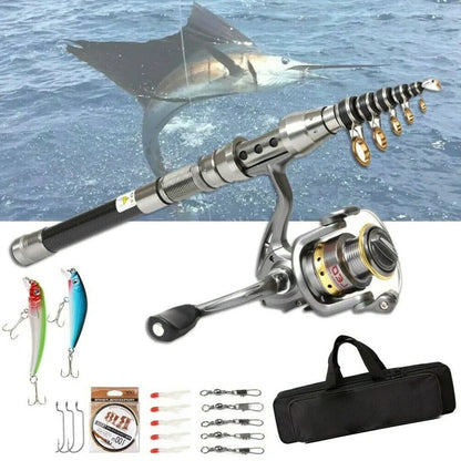 Telescopic Fishing Rod and Reel Combo with Metal Spool, Carbon Fiber Construction